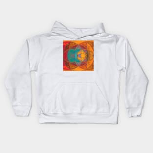 Mosaic Kaleidoscope Flower Teal Red and Orange Kids Hoodie